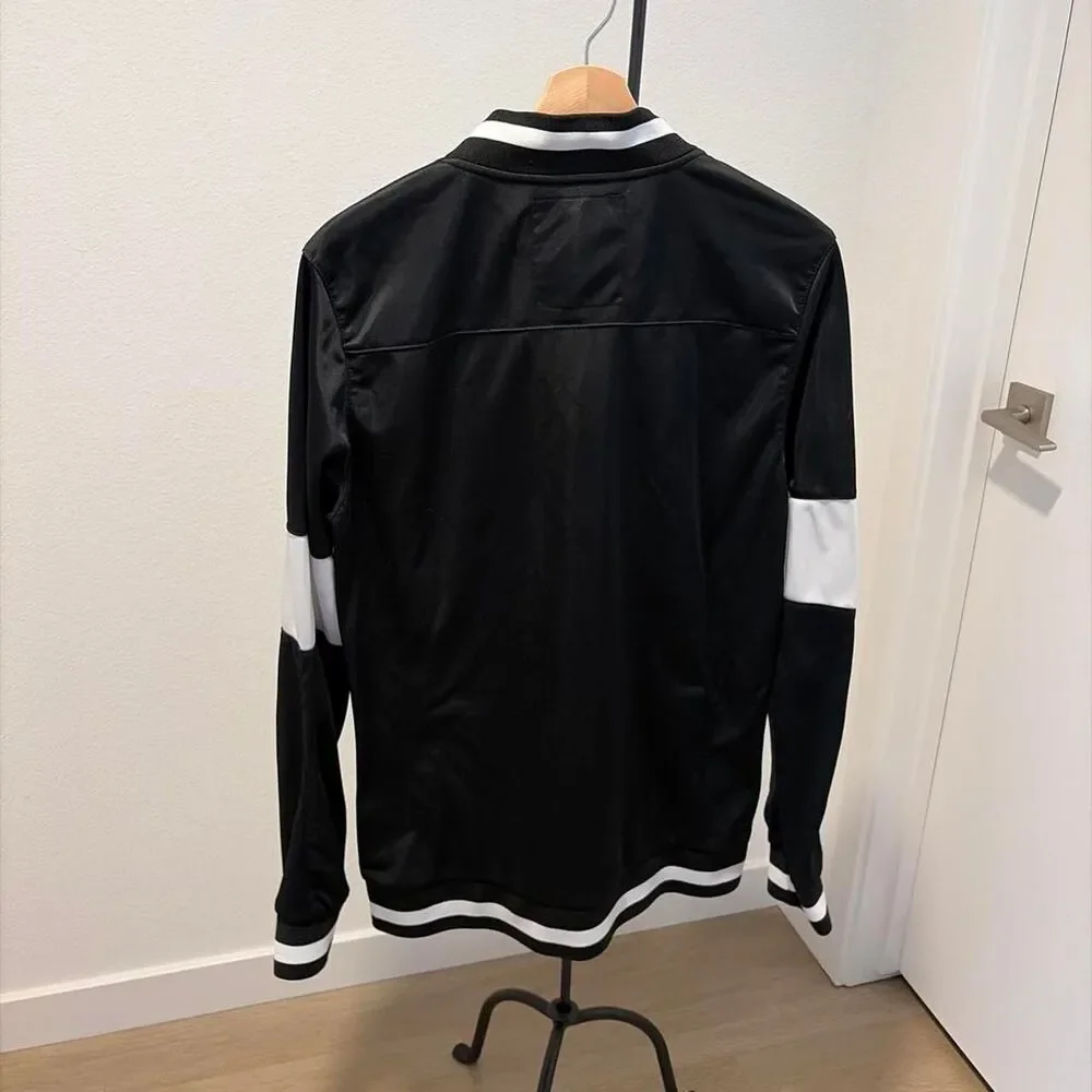 American Stitch Men's Black Full Zip Track Bomber Jacket White Stripe Size M